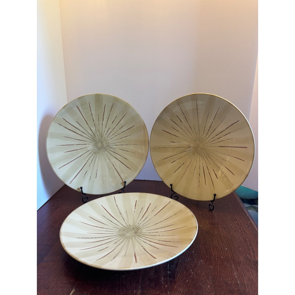 Pier 1 Sanctuary Dinner Plates Set of 3 Stoneware Sunburst Cream Tan 11.25 in
